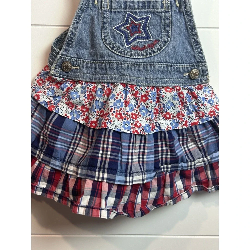 OshKosh B'gosh Vestbak Bib Overall Jumper Dress Tiered - 18M - Red/White/Blue